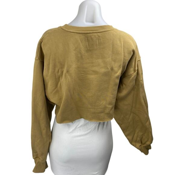 Aritzia TNA Cozy AF Tan Long Sleeve Crew Neck Fleece Lined Crop Sweatshirt Top 2 - Picture 2 of 4